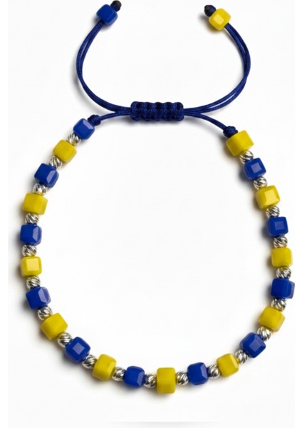 Tarzına Renk Kat: Unisex Gümüş Dorikalı Ipli Sarı-Lacivert Küp Boncuk Erkek Bileklik