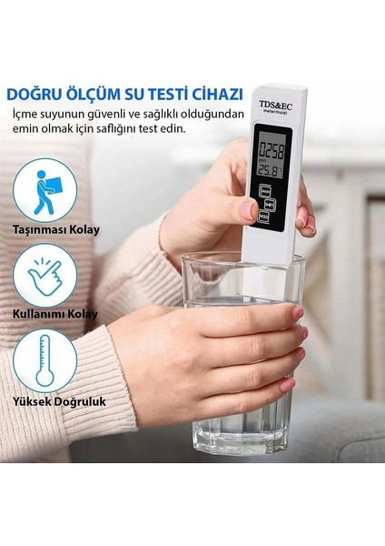 Sıcaklık Ölçüm Cihazı 3in1 Dijital Tds Su Kalitesi Değeri Ölçüm