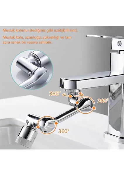 Robotik Kol Mutfak Banyo Musluk Başlığı 1080 Derece Dönebilen Evrensel 2 Modlu
