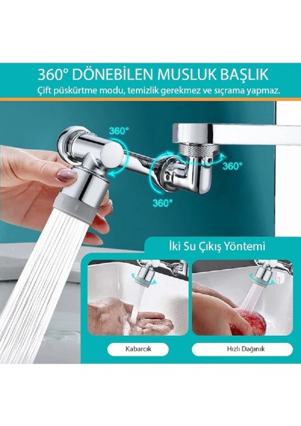 Robotik Kol Mutfak Banyo Musluk Başlığı 1080 Derece Dönebilen Evrensel 2 Modlu
