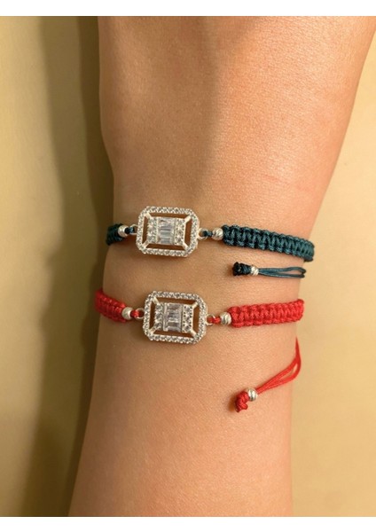 Baget Ipli Kadın Bileklik 925 Ayar Gümüş 1 Adet Kırmızı İpli