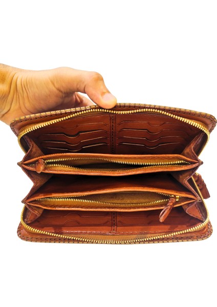 El Yapımı (Handmade) Çok Bölmeli Hakiki Deri Kadın Cüzdan Isfahan 40020