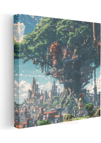 Devasa Ağaç Şehri - Ghibli Tarzı Anime Kanvas Tablo modelleri
