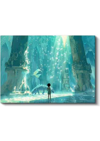 Antik Tapınak - Turkuaz Işıklı Sütunlar Anime Kanvas Tablo fiyatları