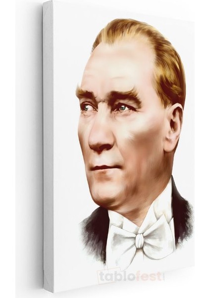 Beyaz Papyonlu Atatürk - Modern Çizgili Portre Kanvas Tablo modelleri