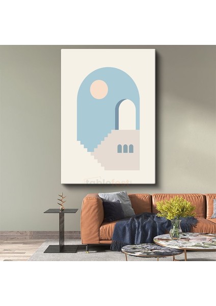 Geometrik Mimari - Mavi Tonlarında Minimalist Merdiven ve Kemer Kanvas Tablo