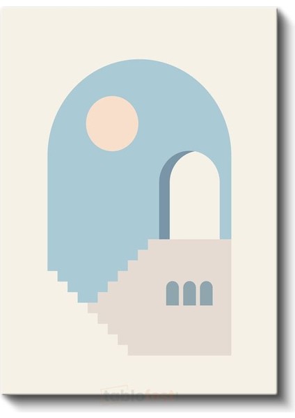 Geometrik Mimari - Mavi Tonlarında Minimalist Merdiven ve Kemer Kanvas Tablo fiyatları