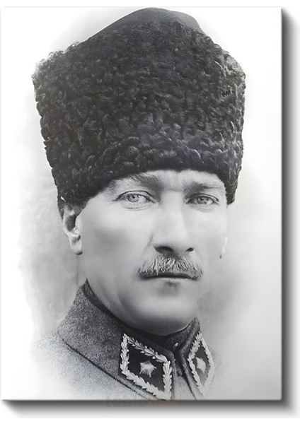 Kalpaklı Komutan - Beyaz Fonda Portre Kanvas Tablo fiyatları