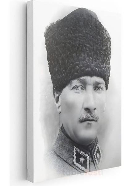 Kalpaklı Komutan - Beyaz Fonda Portre Kanvas Tablo modelleri