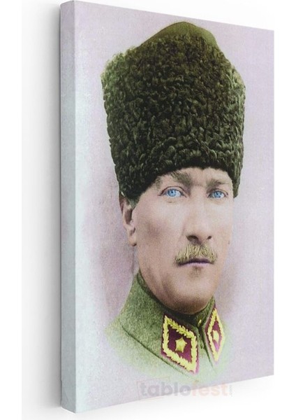 Yeşil Kalpaklı Atatürk - Askeri Üniforma Portresi Kanvas Tablo modelleri