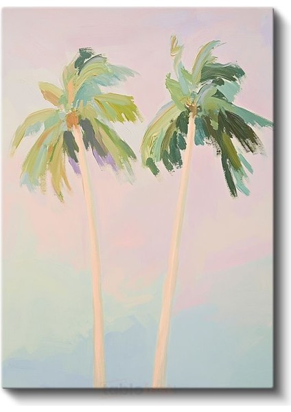 Palmiye Siluetleri - Pastel Tonlarda Minimalist Fırça Darbeleri Kanvas Tablo fiyatları