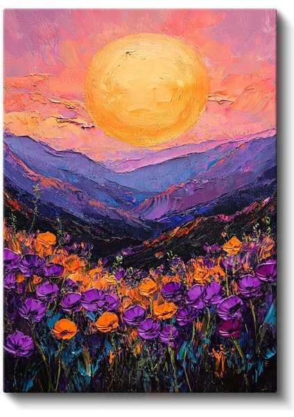 Mor Vadi - Tekstürlü Gün Batımı Manzarası Kanvas Tablo fiyatları