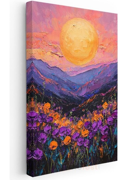 Mor Vadi - Tekstürlü Gün Batımı Manzarası Kanvas Tablo modelleri