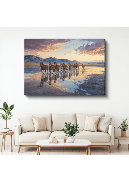 Koşan Atlar - Suda Yansıyan Özgür Ruhlar Kanvas Tablo