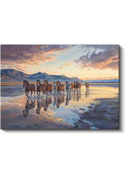 Koşan Atlar - Suda Yansıyan Özgür Ruhlar Kanvas Tablo fiyatları