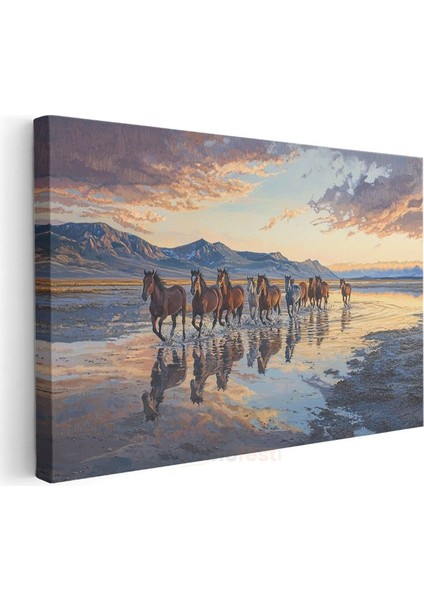 Koşan Atlar - Suda Yansıyan Özgür Ruhlar Kanvas Tablo modelleri