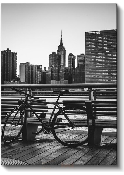 New York Manzarası - Bisiklet ve Bank Kanvas Tablo fiyatları
