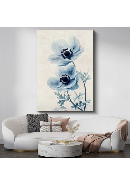 Mavi Anemonlar - Minimalist Çiçek Portresi Kanvas Tablo