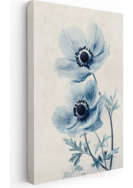 Mavi Anemonlar - Minimalist Çiçek Portresi Kanvas Tablo modelleri