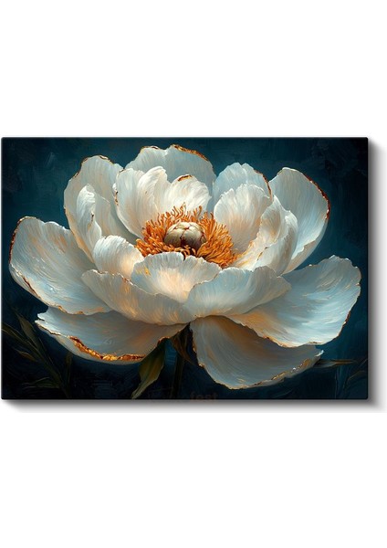 Beyaz Şakayık - Lacivert Fonlu Yağlı Boya Kanvas Tablo fiyatları