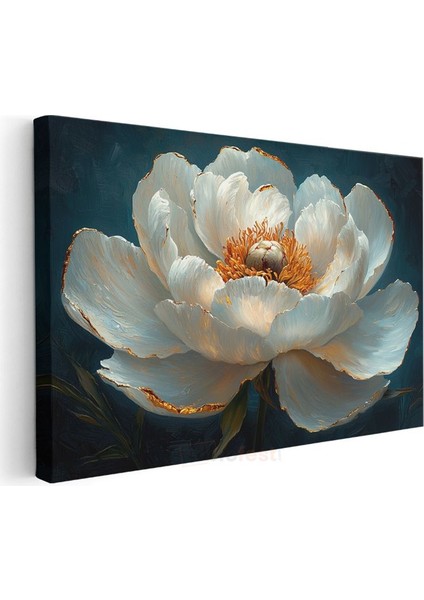 Beyaz Şakayık - Lacivert Fonlu Yağlı Boya Kanvas Tablo modelleri