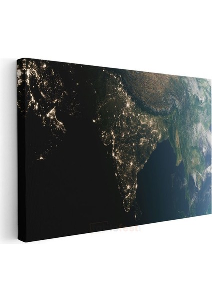 Dünya Gecesi - Uzaydan Görülen Işıklı Şehirler ve Kıtalar Kanvas Tablo modelleri