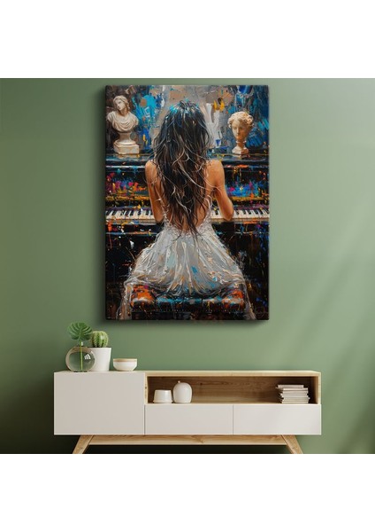 Piyanist Silüeti - Sanatsal Müzik Temalı Yağlı Boya Kanvas Tablo