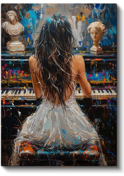 Piyanist Silüeti - Sanatsal Müzik Temalı Yağlı Boya Kanvas Tablo fiyatları