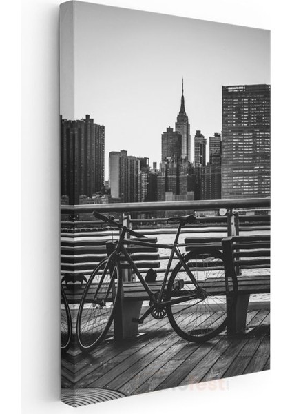 New York Manzarası - Bisiklet ve Bank Kanvas Tablo modelleri
