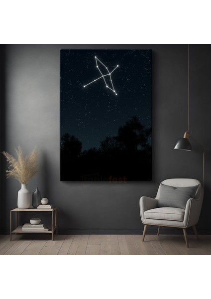 Takımyıldız - Gece Gökyüzünde Parlayan Yıldız Deseni Kanvas Tablo