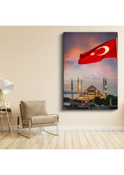 Sultanahmet Camii - Türk Bayrağı Eşliğinde Kanvas Tablo