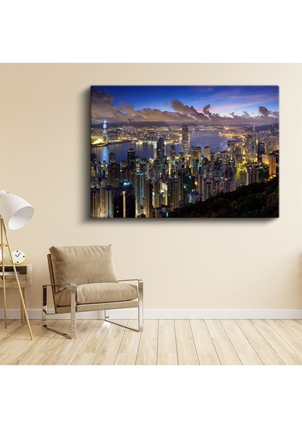 Hong Kong Tepeden Görünüm - Liman Panoraması Kanvas Tablo