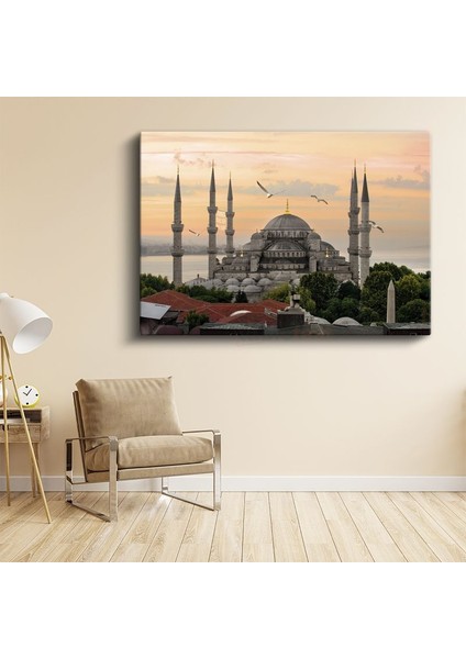 Sultanahmet Camii - Gün Batımında Martılar Kanvas Tablo