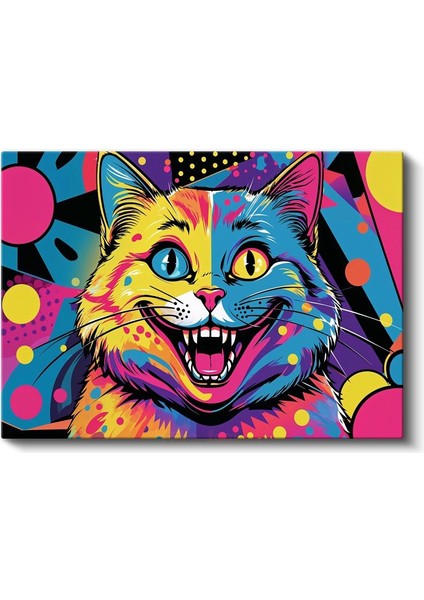 Pop-Art Kedi - Renkli Çılgın Bakış Kanvas Tablo fiyatları