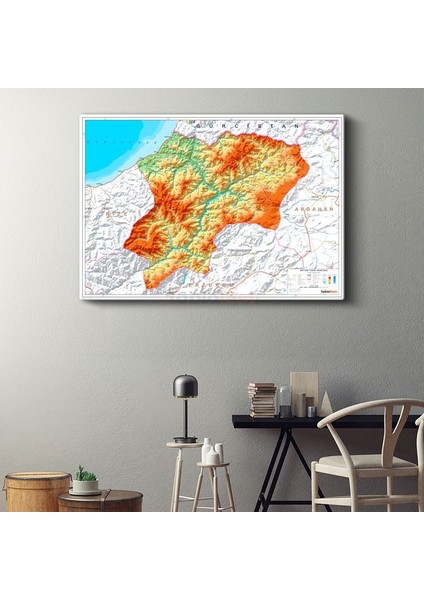 Aksaray - Fiziki Haritası Kanvas Tablo