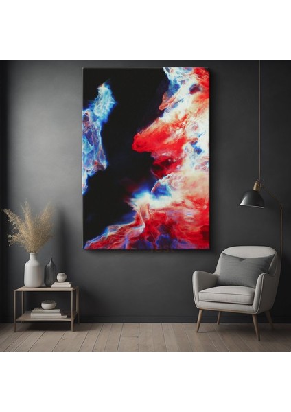 Kozmik Enerji - Kırmızı ve Mavi Soyut Sanat Kanvas Tablo