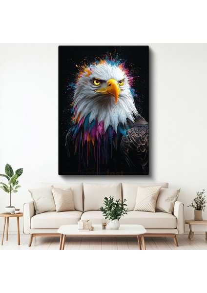 Renkli Kartal - Canlı Boya Sıçramalı Yırtıcı Kuş Kanvas Tablo