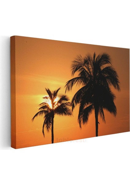 Palmiyeler - Turuncu Gün Batımında Tropik Silüetler Kanvas Tablo modelleri