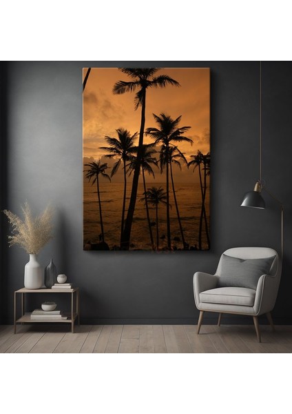 Tropik Günbatımı - Palmiye Siluetleri Kanvas Tablo