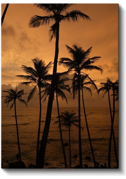 Tropik Günbatımı - Palmiye Siluetleri Kanvas Tablo fiyatları
