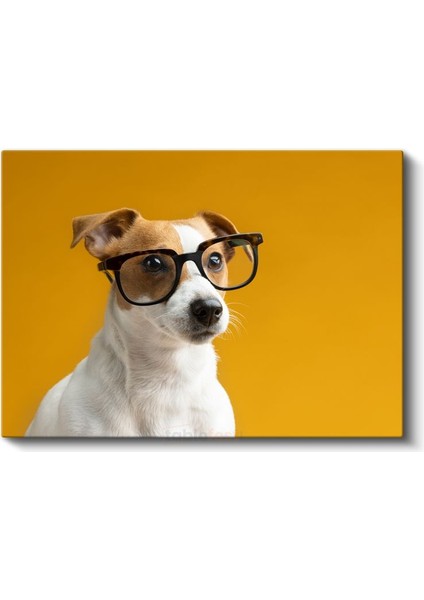 Zeki Köpek Portresi - Sarı Zeminde Gözlüklü Dost Kanvas Tablo fiyatları