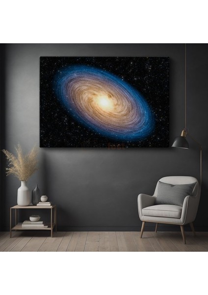 Galaksi Merkezi - Sarı Işıklı Spiral Yıldız Kümesi Kanvas Tablo