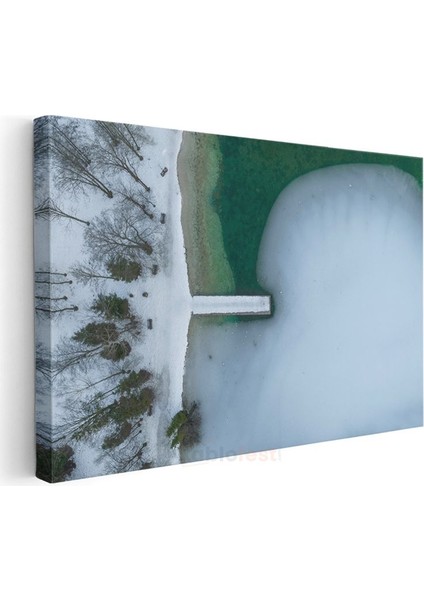 Kış Manzarası - Donmuş Göl ve Karlı Orman Kanvas Tablo modelleri