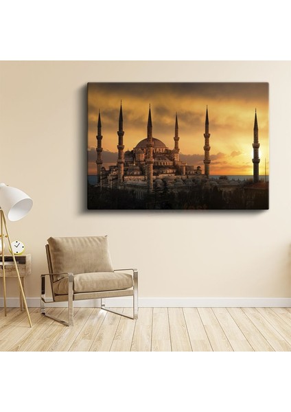 Sultanahmet Camii - Altın Tonlarında Gün Batımı Kanvas Tablo