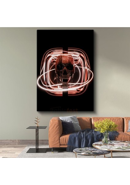 Neon Kafatası - Modern Işık Sanatı Kanvas Tablo