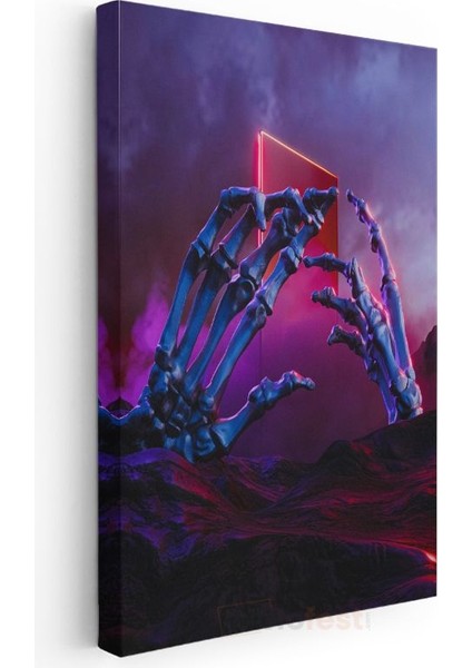 Neon Dokunuş - Mor Atmosfer Iskelet Eller Kanvas Tablo modelleri