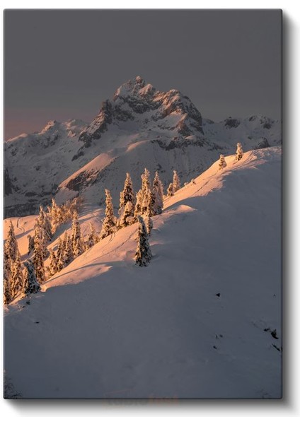 Karlı Zirve - Gün Batımında Işıldayan Kış Manzarası Kanvas Tablo fiyatları