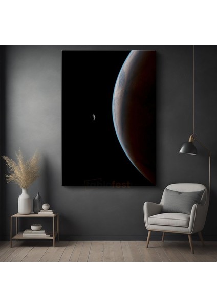 Uzay Yolculuğu - Gezegen Manzarasında Astronot Silueti Kanvas Tablo