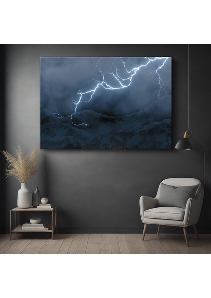 Şimşek - Dağların Üzerinde Fırtına Kanvas Tablo