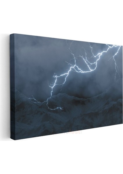 Şimşek - Dağların Üzerinde Fırtına Kanvas Tablo modelleri